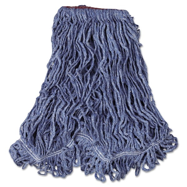 Rubbermaid Commercial Super Stitch Blend Mop Head, Cotton/Synthetic, Large, 1" Red Headband, Blue, PK6 FGD21306BL00 - main
